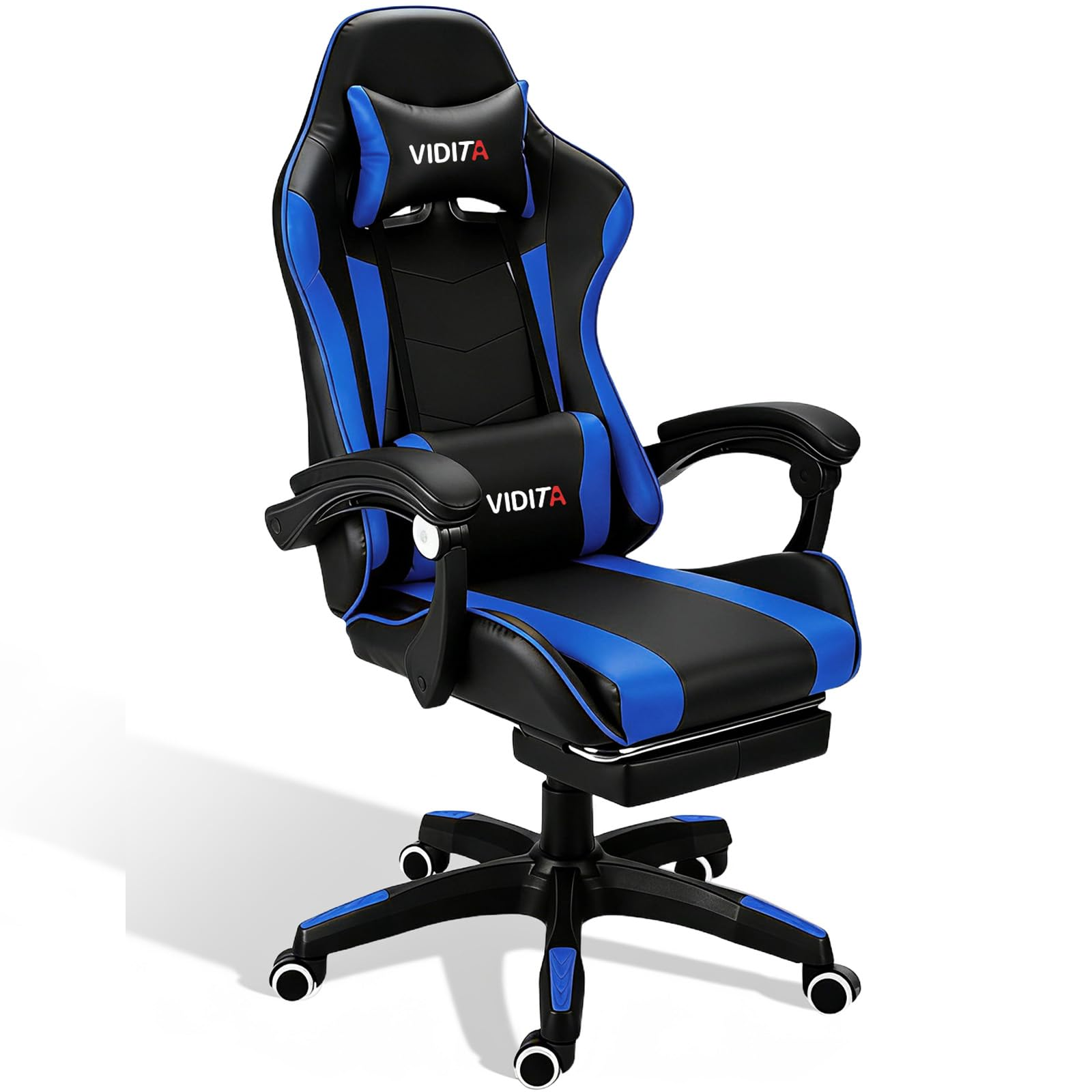 VIDITA Silla Gamer Ergonómica de Cuero PU de Alta Calidad, Reclinable 90‑135°, Soporta hasta 130 kg, Reposapiés Retráctil, Soporte para Cuello y Espalda, Ideal para Streaming, Hogar y Trabajo