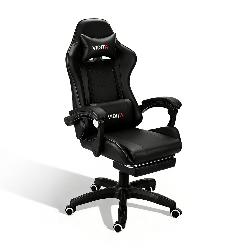 VIDITA｜Silla gamer color rosa con reposapiés extensible y soporte lumbar, silla gaming ergonómica reclinable equipada con almohadillas cervical y lumbar regulables, asiento cómodo para PC apto tanto para mujer como para hombre.