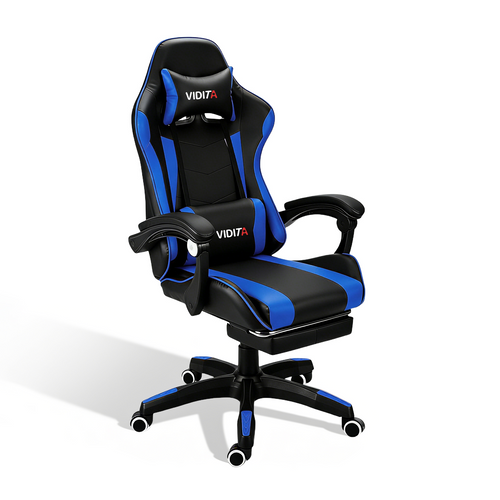 VIDITA｜Silla gamer color rosa con reposapiés extensible y soporte lumbar, silla gaming ergonómica reclinable equipada con almohadillas cervical y lumbar regulables, asiento cómodo para PC apto tanto para mujer como para hombre.