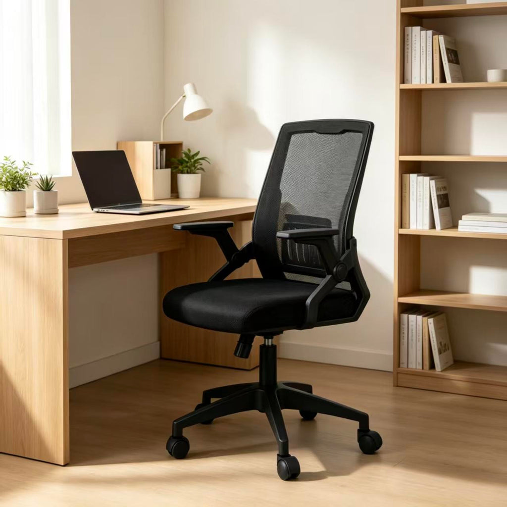 VIDITA|Silla ergonómica de oficina con tela de malla transpirable negra, estructura resistente, altura ajustable, giro de 360°, ruedas de PU silenciosas y disponible en varios colores.