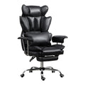 Silla ejecutiva para Oficina con reposapiés Cuero Premium Negro | Inclinación 135°,Gira 360°, soporta hasta 150 kg y está fabricado en cuero sintético resistente y fácil de limpiar