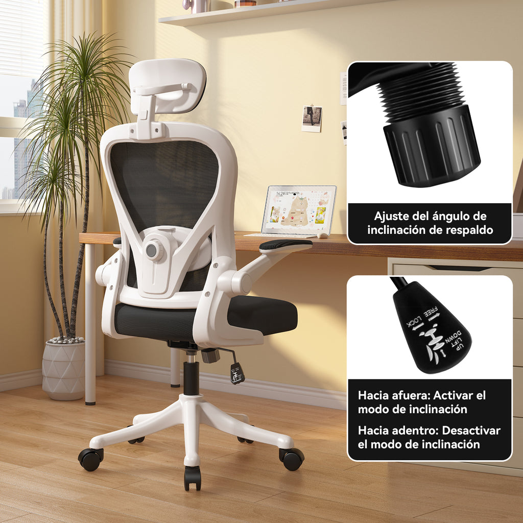 VIDITA｜Silla Ergonómica de Oficina Malla Negra Transpirable con Reposacabezas Ajustable, Soporte Lumbar Regulable, Altura Elevable, Giratoria 360°, Apoyabrazos Ajustables Ideal para Teletrabajo, Estudio y Gaming Casual en Casa