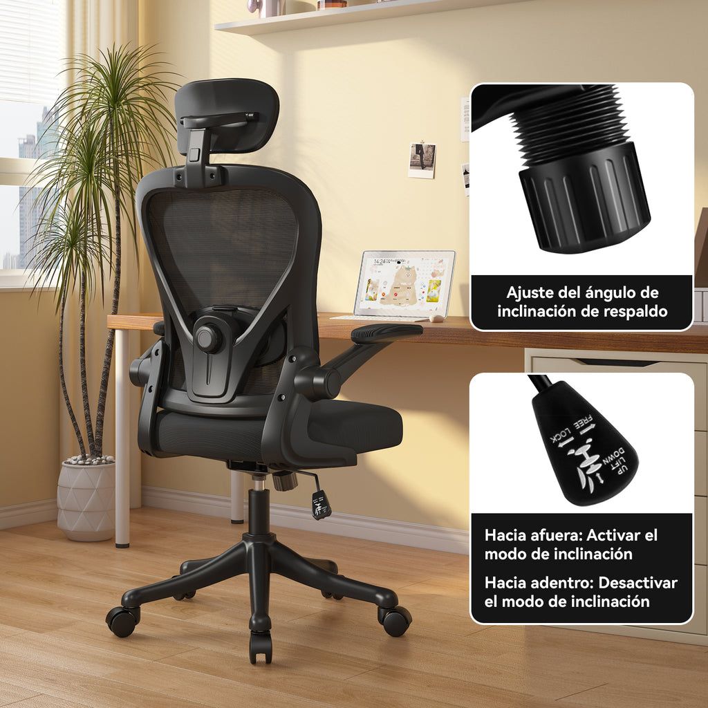 VIDITA |Silla de Oficina Ergonómica Malla Transpirable Negra | Reposapiés, Soporte Lumbar Ajustable, Altura Regulable, Giro 360°