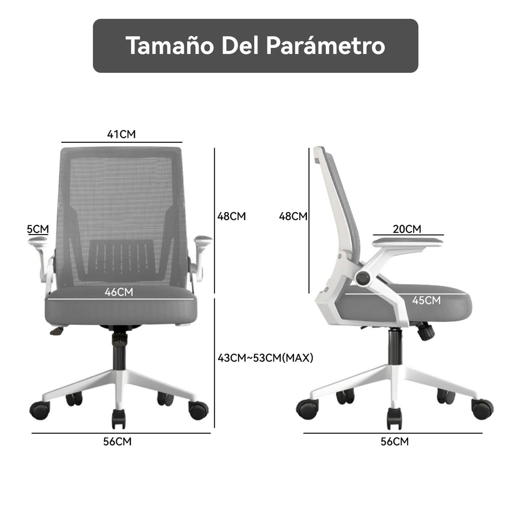 Silla de Oficina Ergonómica de Malla Transpirable, Silla de Escritorio Ajustable con Reposabrazos para Home Office, Color Gris