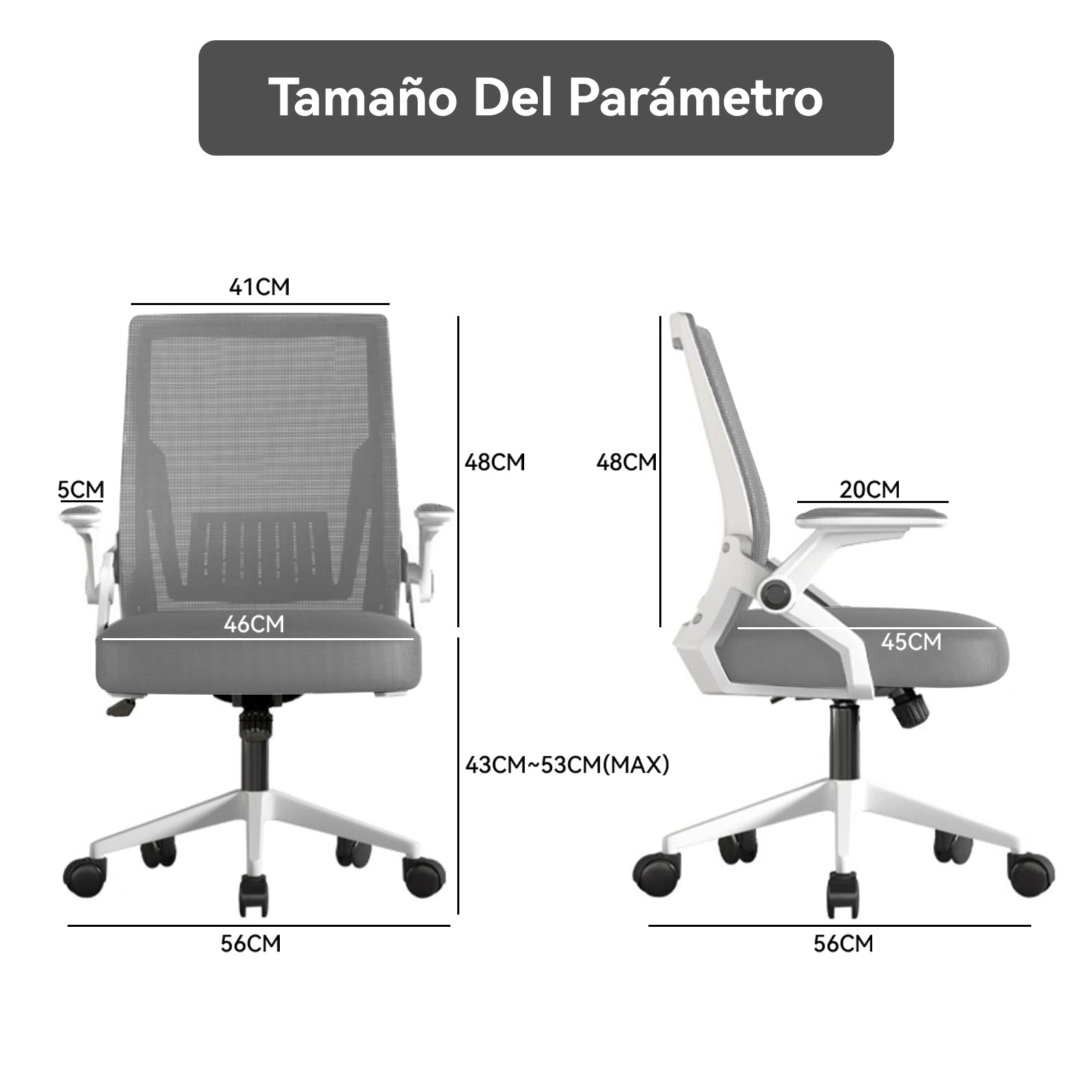 Silla de Oficina Ergonómica de Malla Transpirable, Silla de Escritorio Ajustable con Reposabrazos para Home Office, Color Gris