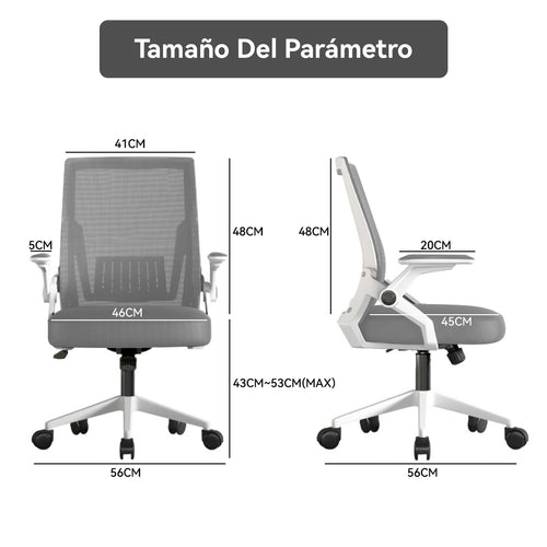 Silla de Oficina Ergonómica de Malla Transpirable, Silla de Escritorio Ajustable con Reposabrazos para Home Office, Color Gris