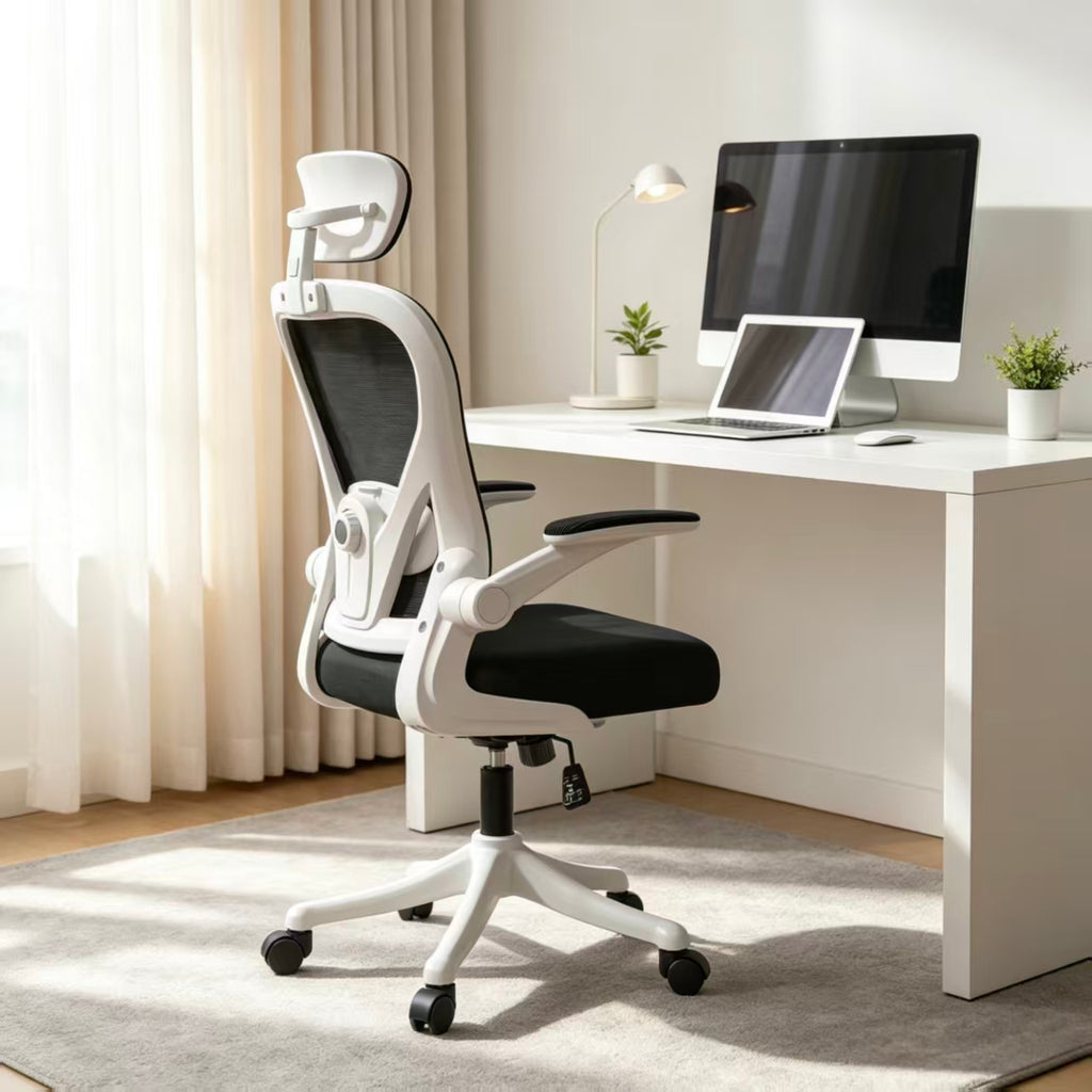 VIDITA｜Silla Ergonómica de Oficina Malla Negra Transpirable con Reposacabezas Ajustable, Soporte Lumbar Regulable, Altura Elevable, Giratoria 360°, Apoyabrazos Ajustables Ideal para Teletrabajo, Estudio y Gaming Casual en Casa