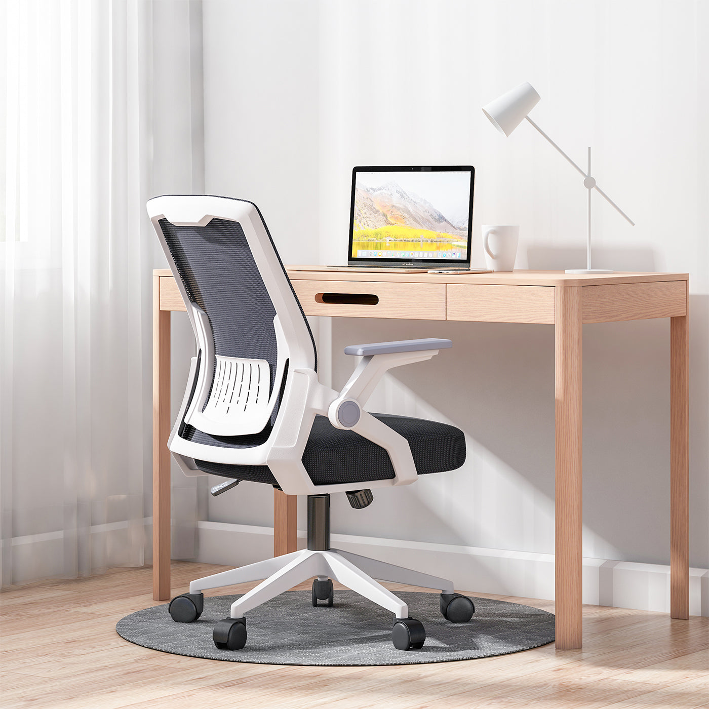Silla de oficina ergonomica con Respaldo de Malla Transpirable Color Gris | Reposabrazos ajustables, cojín del asiento relleno de látex,sillas para escritorio para el hogar Home Office