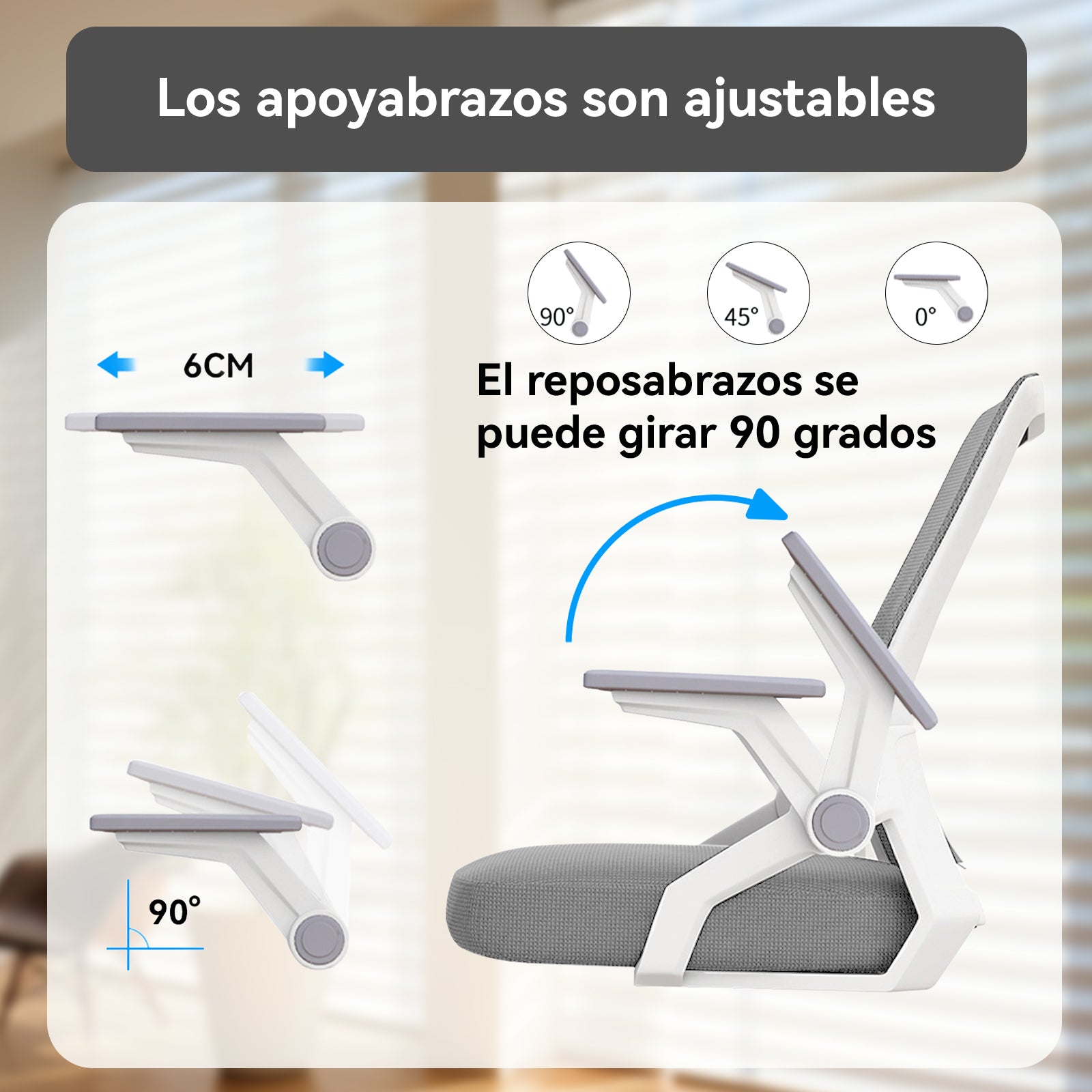 Silla de Oficina Ergonómica de Malla Transpirable, Silla de Escritorio Ajustable con Reposabrazos para Home Office, Color Gris