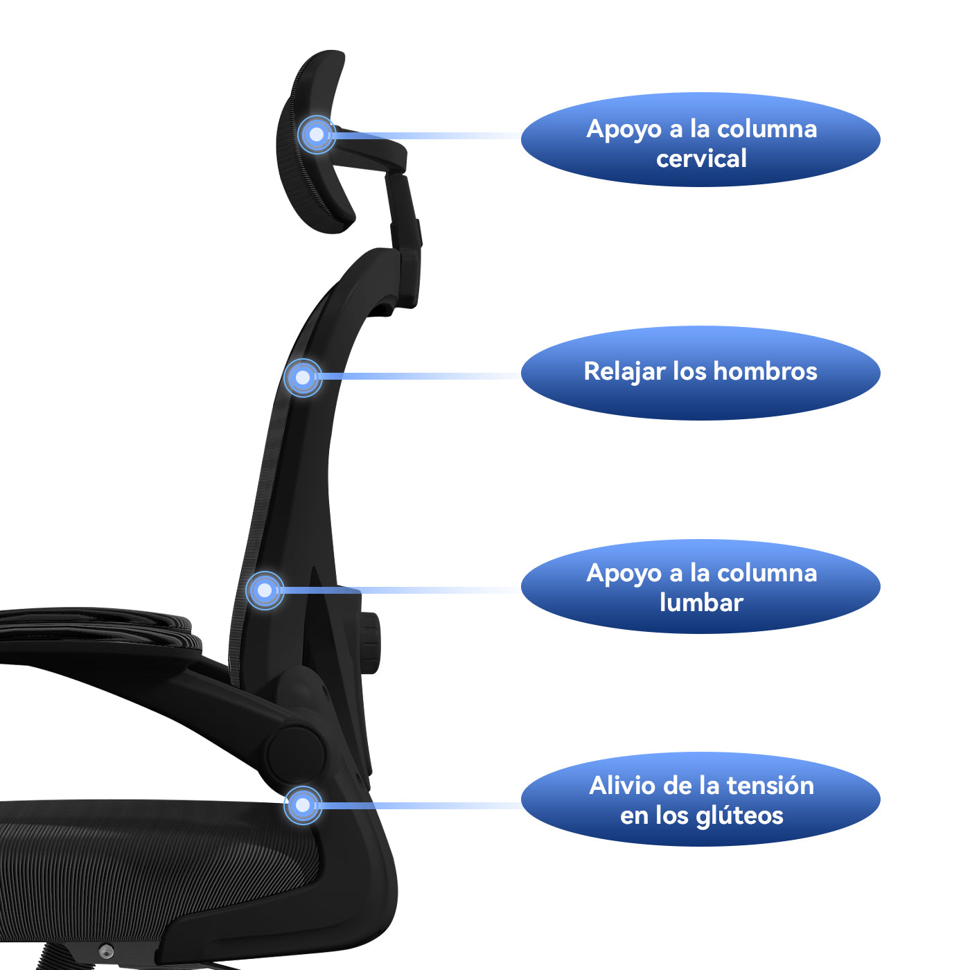 VIDITA |Silla de Oficina Ergonómica Malla Transpirable Negra | Reposapiés, Soporte Lumbar Ajustable, Altura Regulable, Giro 360°