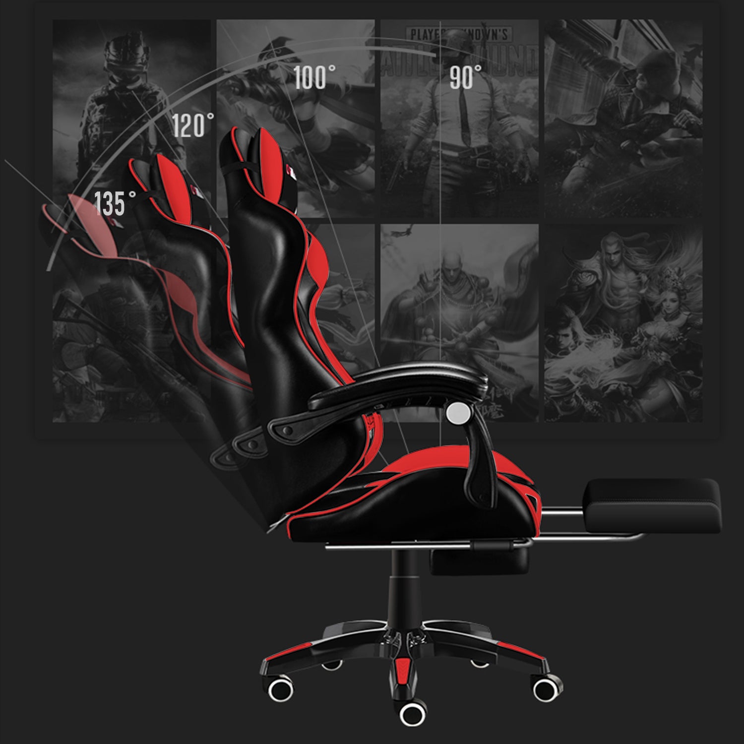 VIDITA | Silla ergonómica ajustable para juegos, con soporte lumbar, soporte de piernas y respaldo, manijas interconectadas, inclinación máxima de 135 grados en posición supina, adecuada para oficinas y juegos.