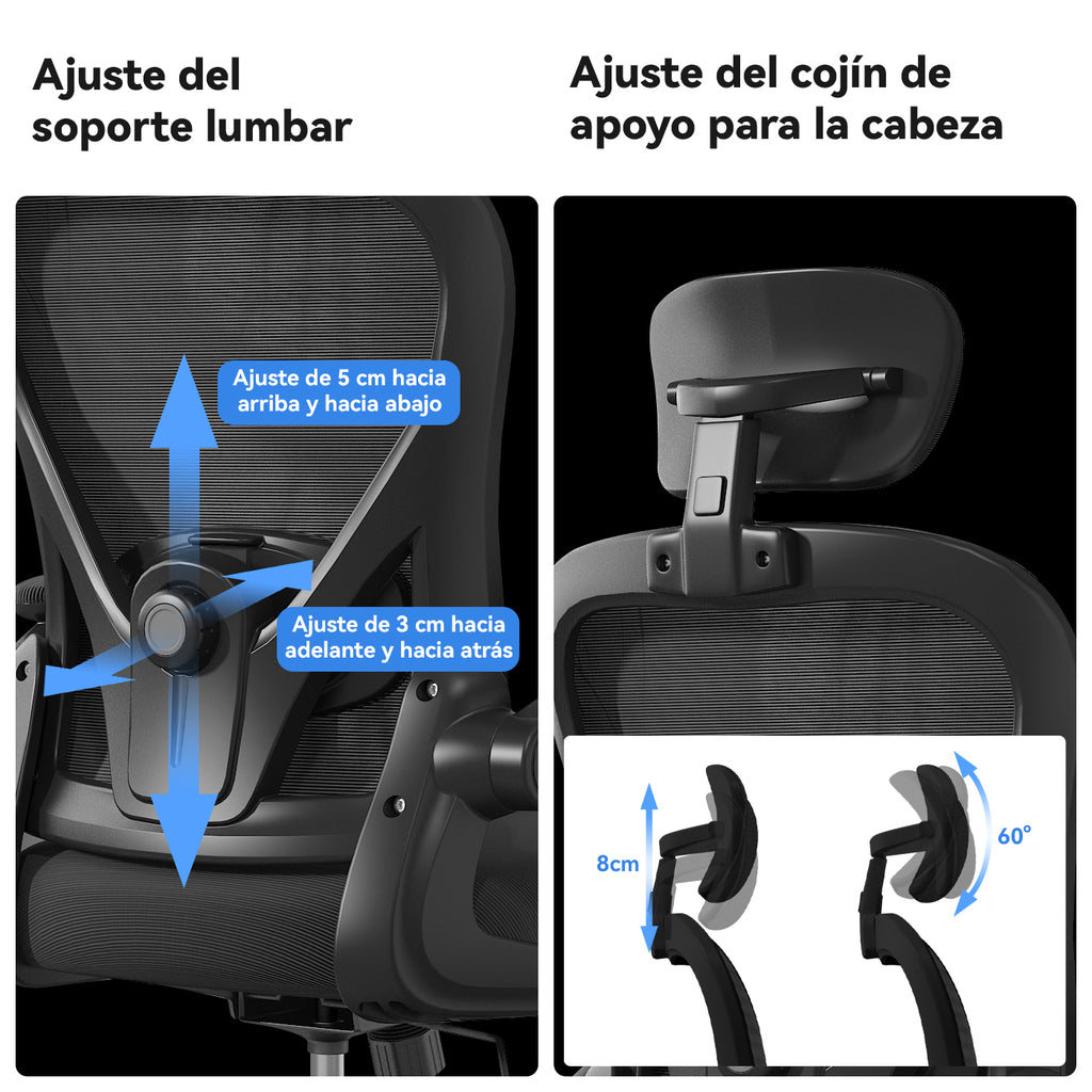 VIDITA |Silla de Oficina Ergonómica Malla Transpirable Negra | Reposapiés, Soporte Lumbar Ajustable, Altura Regulable, Giro 360°