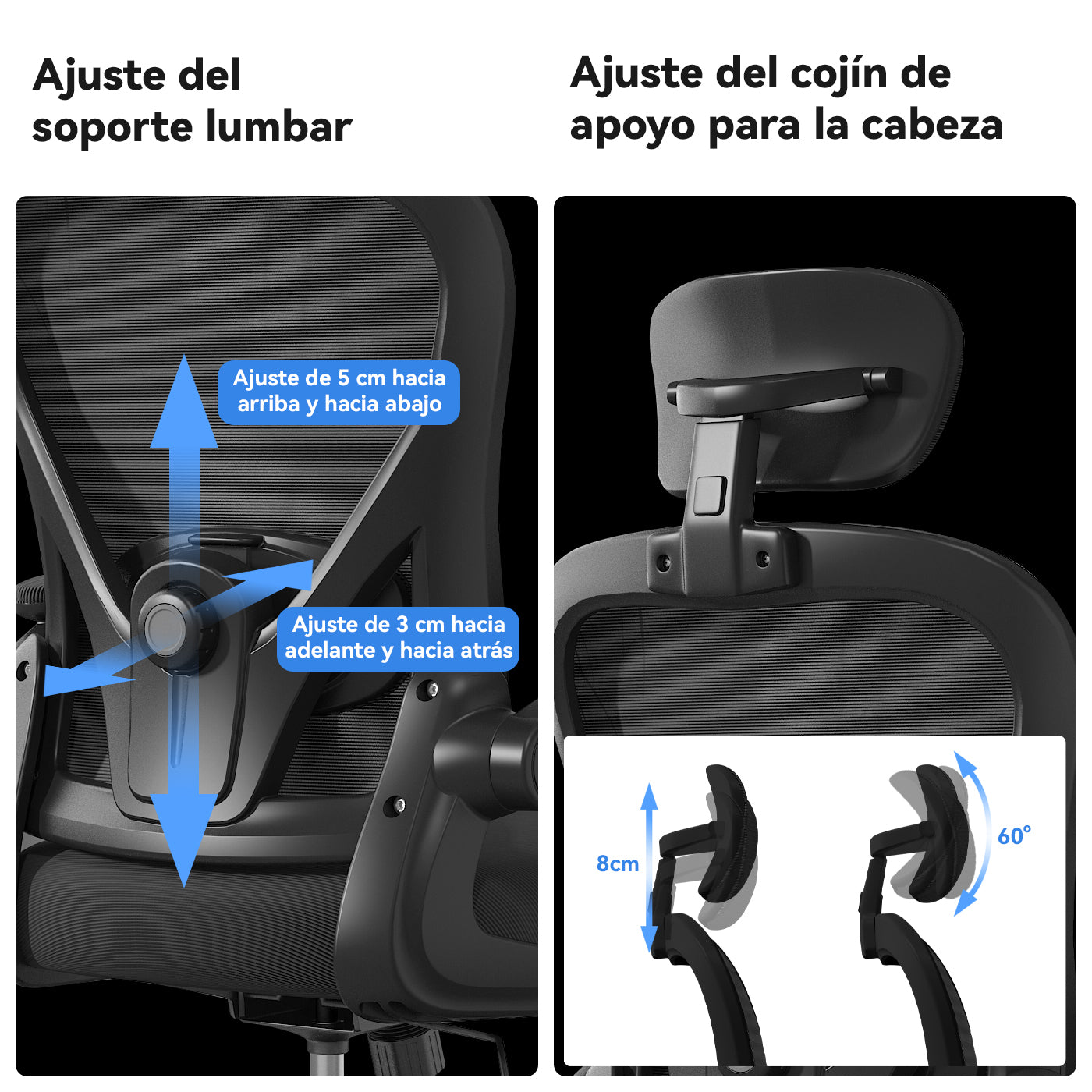 VIDITA |Silla de Oficina Ergonómica Malla Transpirable Negra | Reposapiés, Soporte Lumbar Ajustable, Altura Regulable, Giro 360°