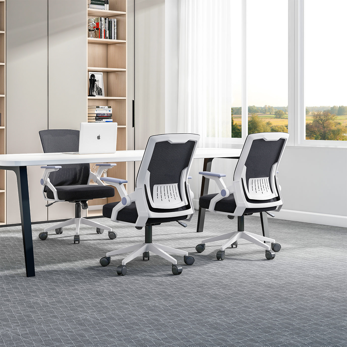 Silla de oficina ergonomica con Respaldo de Malla Transpirable Color Gris | Reposabrazos ajustables, cojín del asiento relleno de látex,sillas para escritorio para el hogar Home Office