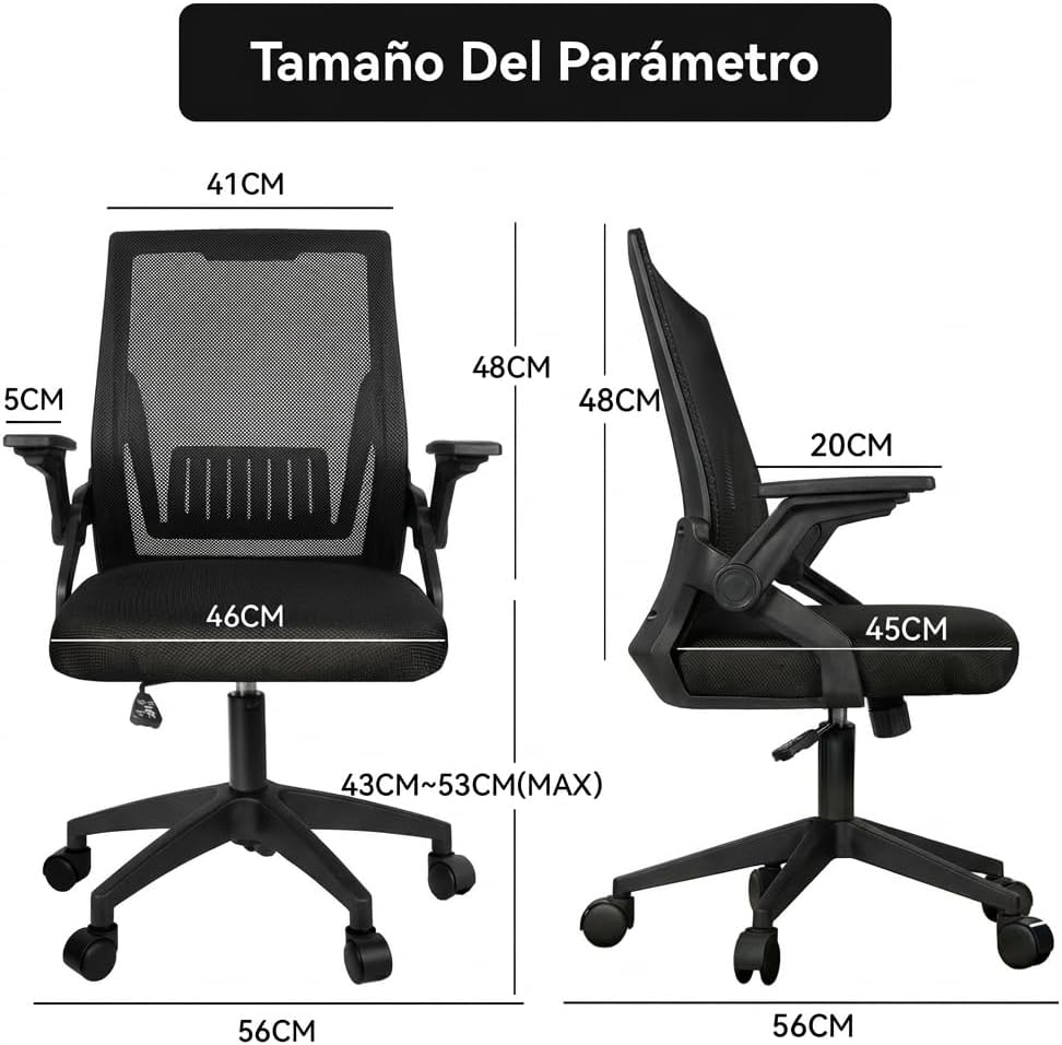 VIDITA|Silla ergonómica de oficina con tela de malla transpirable negra, estructura resistente, altura ajustable, giro de 360°, ruedas de PU silenciosas y disponible en varios colores.