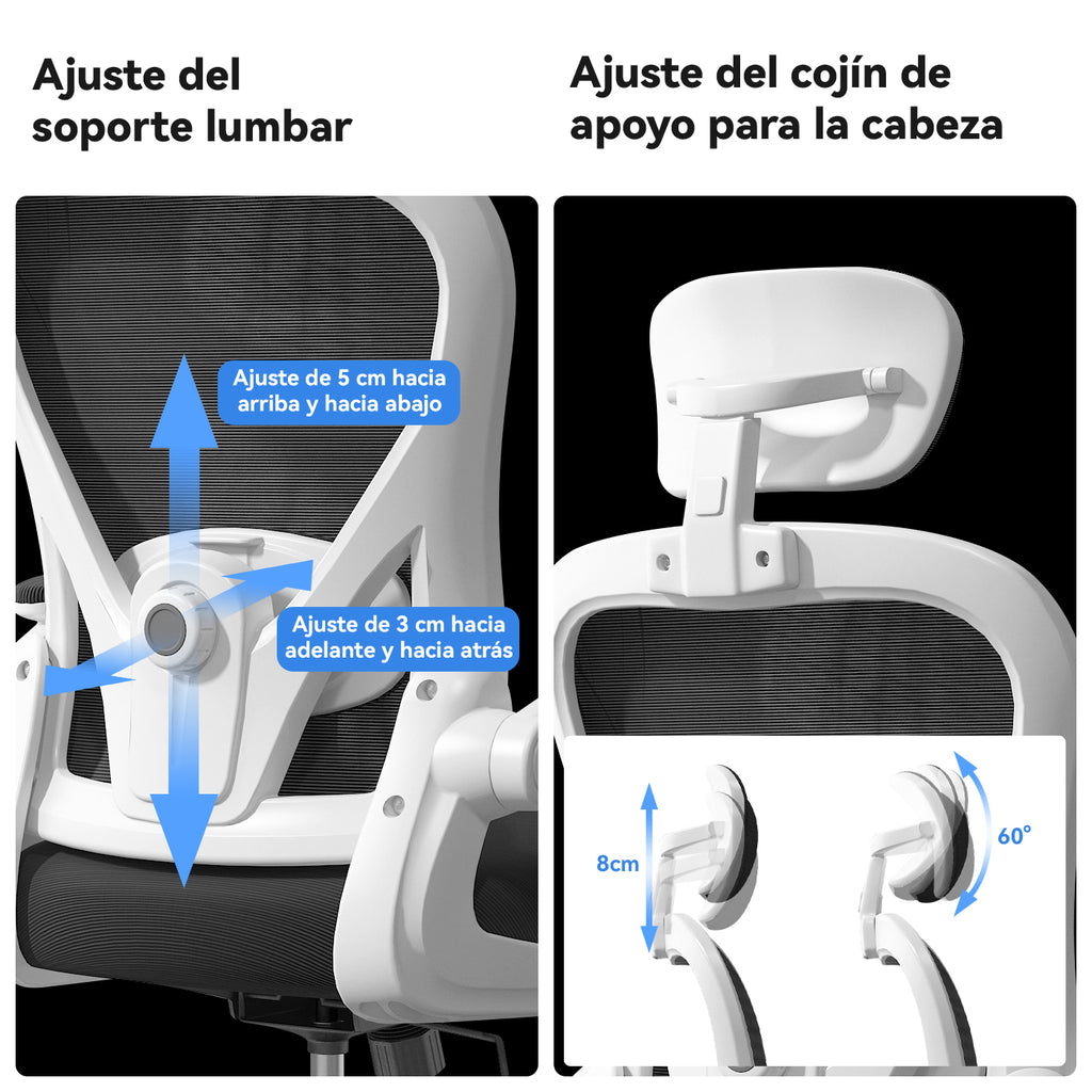 VIDITA｜Silla Ergonómica de Oficina Malla Negra Transpirable con Reposacabezas Ajustable, Soporte Lumbar Regulable, Altura Elevable, Giratoria 360°, Apoyabrazos Ajustables Ideal para Teletrabajo, Estudio y Gaming Casual en Casa