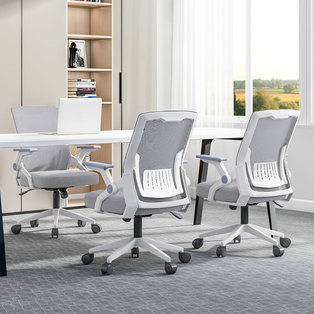 Silla de Oficina Ergonómica de Malla Transpirable, Silla de Escritorio Ajustable con Reposabrazos para Home Office, Color Gris