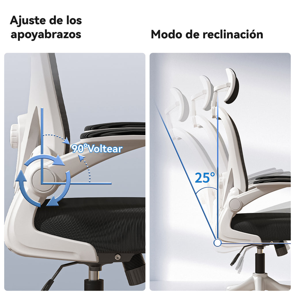 VIDITA｜Silla Ergonómica de Oficina Malla Negra Transpirable con Reposacabezas Ajustable, Soporte Lumbar Regulable, Altura Elevable, Giratoria 360°, Apoyabrazos Ajustables Ideal para Teletrabajo, Estudio y Gaming Casual en Casa