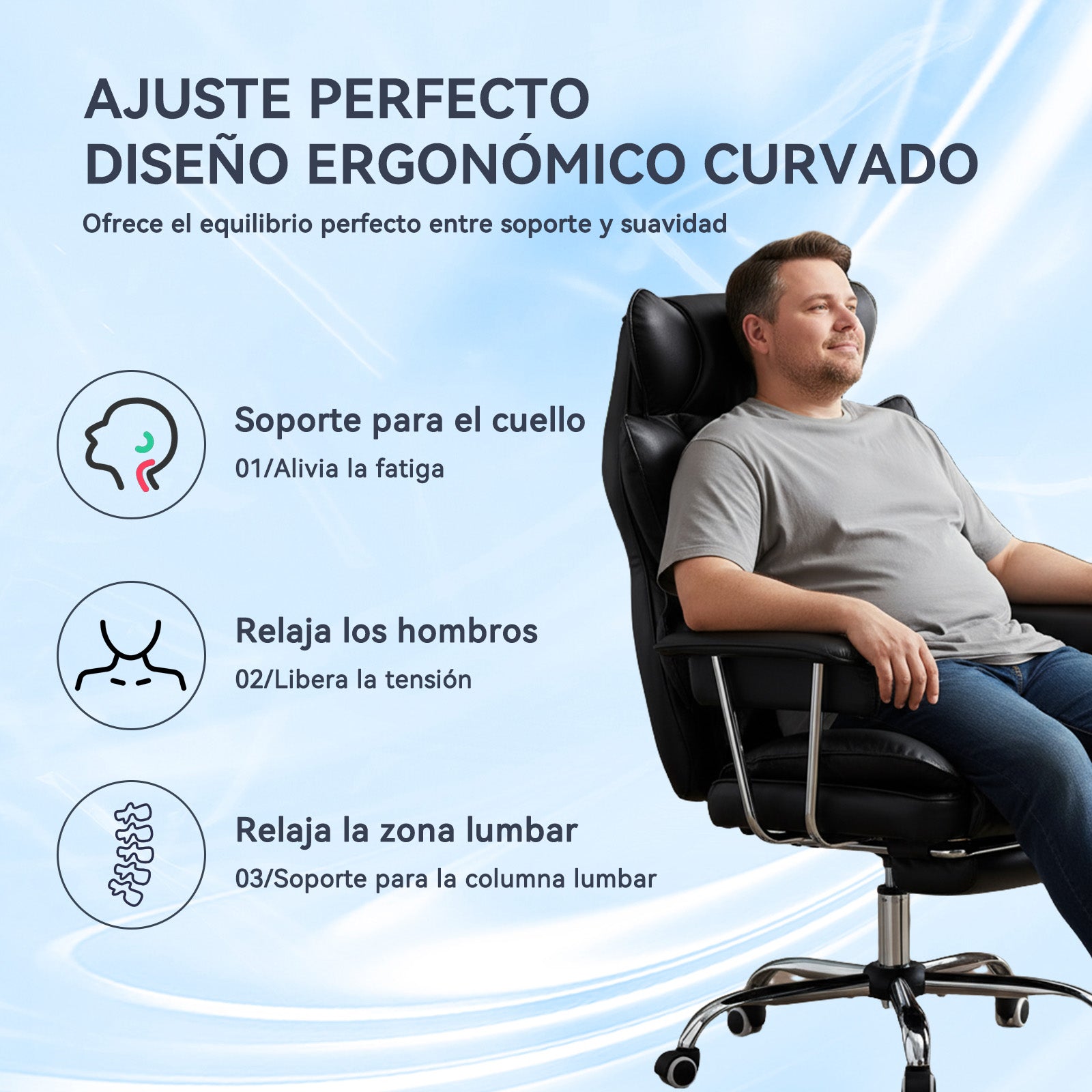 Silla ejecutiva para Oficina con reposapiés Cuero Premium Negro | Inclinación 135°,Gira 360°, soporta hasta 150 kg y está fabricado en cuero sintético resistente y fácil de limpiar