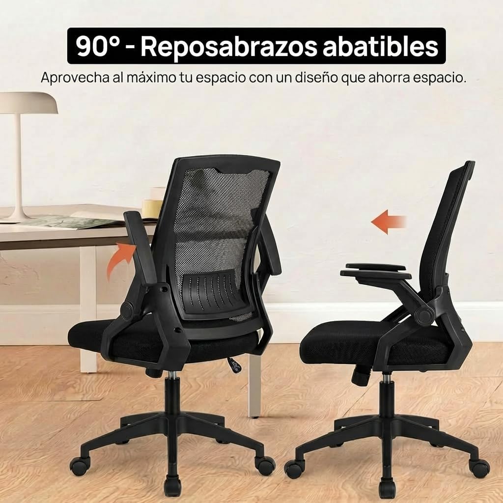 VIDITA|Silla ergonómica de oficina con tela de malla transpirable negra, estructura resistente, altura ajustable, giro de 360°, ruedas de PU silenciosas y disponible en varios colores.