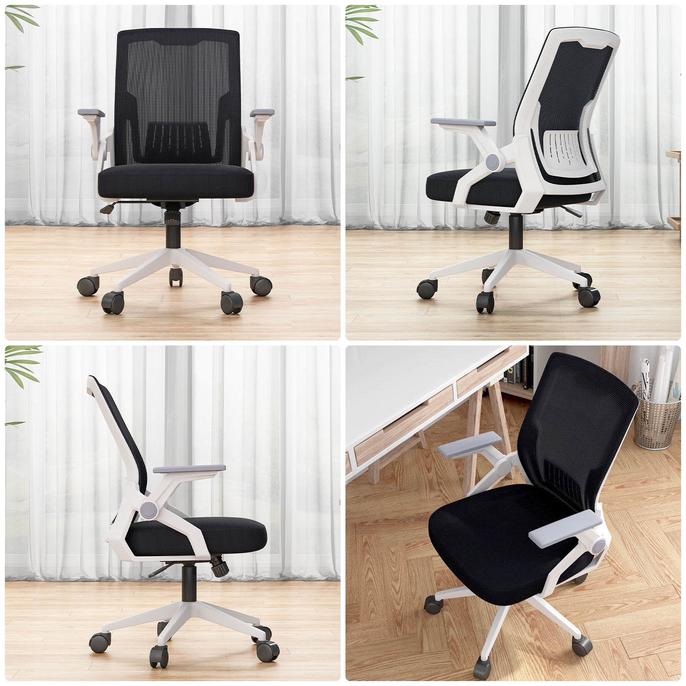 Silla de oficina ergonomica con Respaldo de Malla Transpirable Color Gris | Reposabrazos ajustables, cojín del asiento relleno de látex,sillas para escritorio para el hogar Home Office