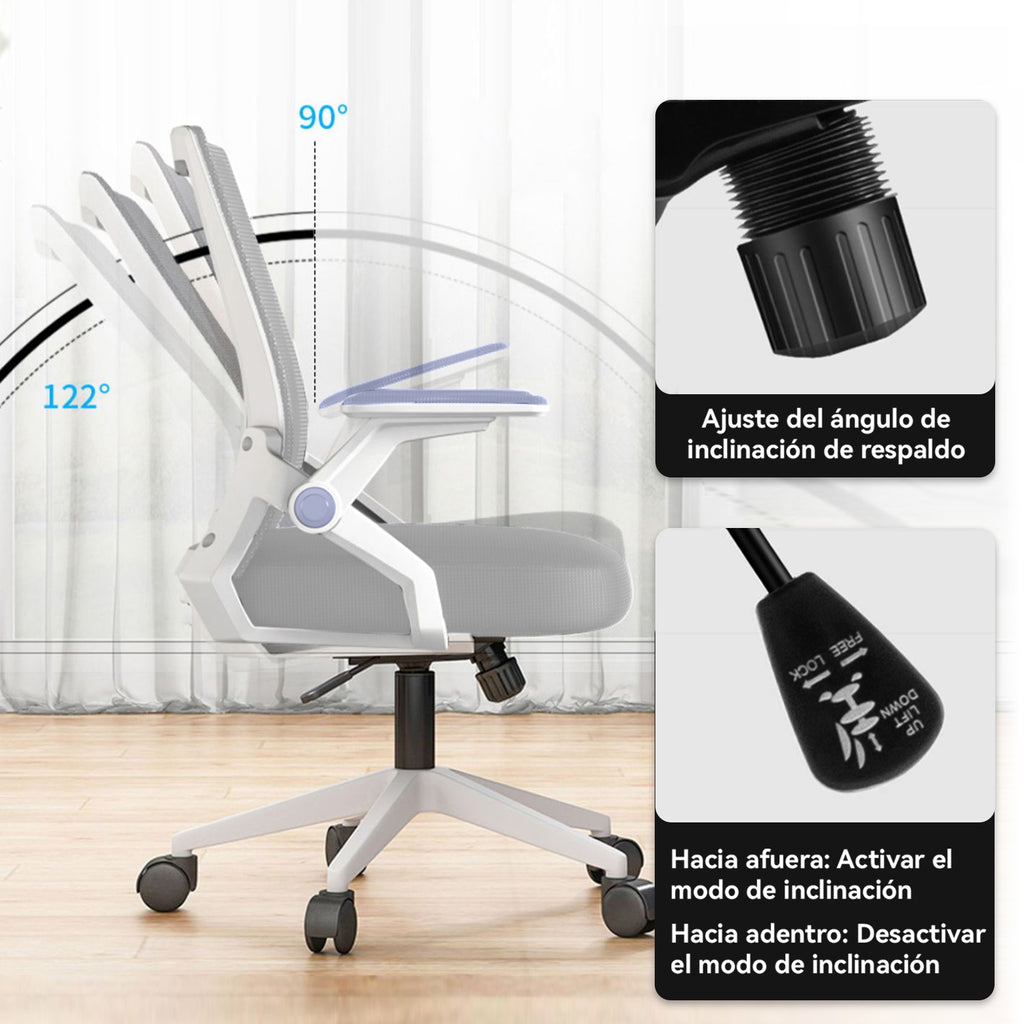 Silla de Oficina Ergonómica de Malla Transpirable, Silla de Escritorio Ajustable con Reposabrazos para Home Office, Color Gris
