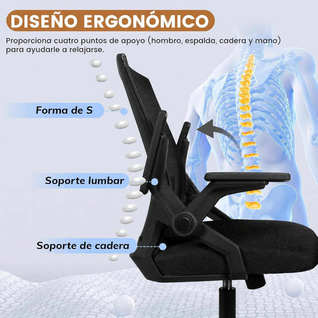 VIDITA|Silla ergonómica de oficina con tela de malla transpirable negra, estructura resistente, altura ajustable, giro de 360°, ruedas de PU silenciosas y disponible en varios colores.