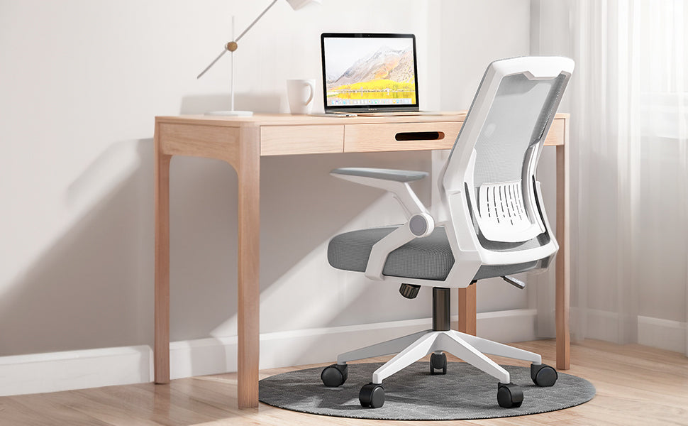 Silla de Oficina Ergonómica de Malla Transpirable, Silla de Escritorio Ajustable con Reposabrazos para Home Office, Color Gris