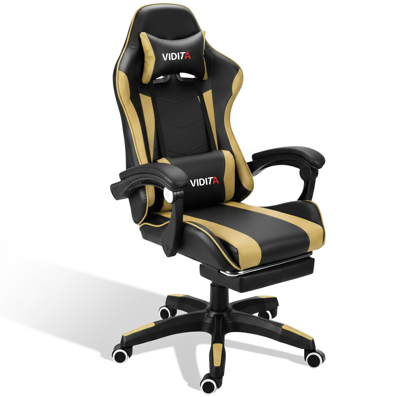 VIDITA | Silla Ergonómica Gaming Regulable Reclinable hasta 135°, Soporte Lumbar, Reposapiés Extensible, Apoyabrazos Resistentes, Silla Giratoria Ideal para Oficina, Teletrabajo y Videojuegos en Casa
