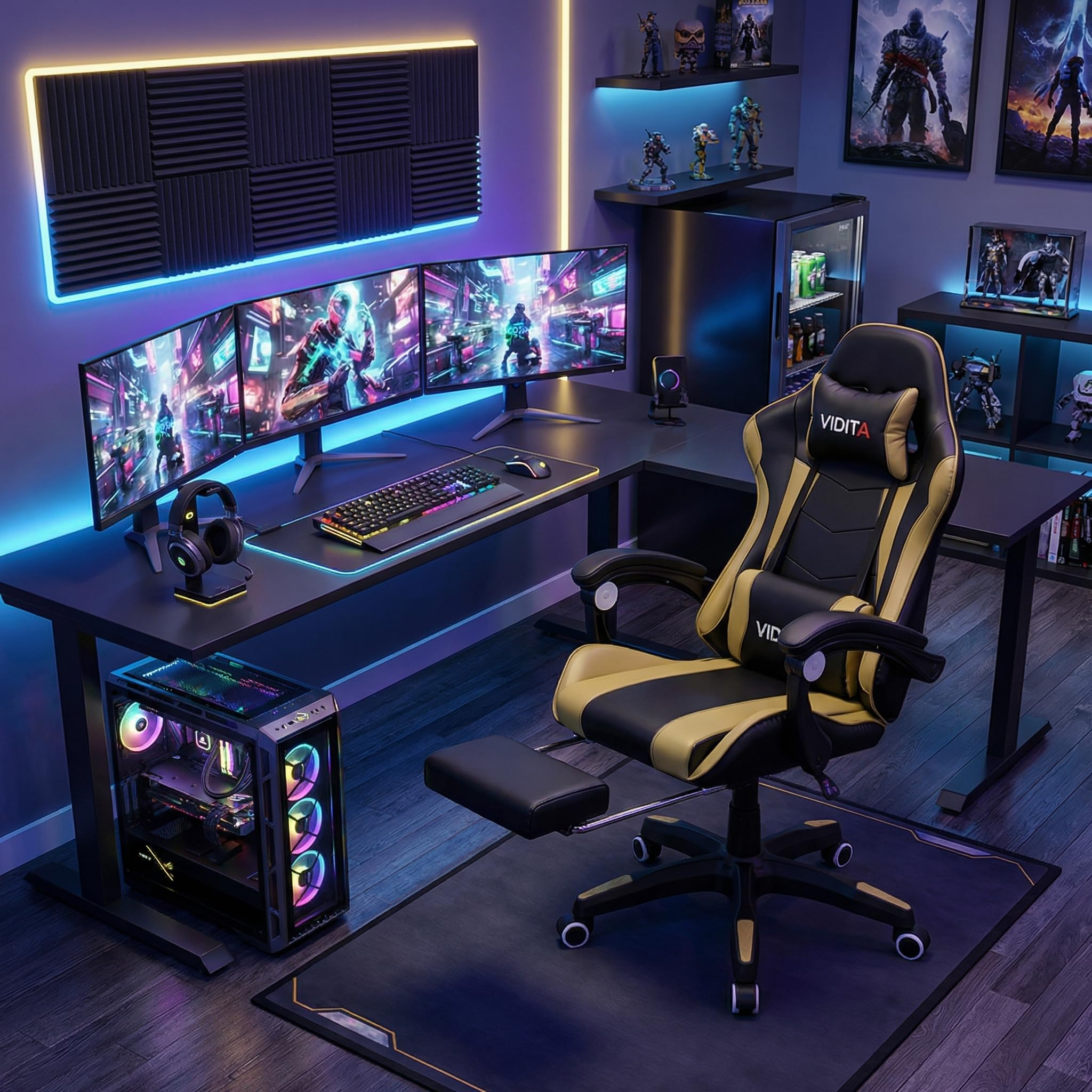 VIDITA | Silla Ergonómica Gaming Regulable Reclinable hasta 135°, Soporte Lumbar, Reposapiés Extensible, Apoyabrazos Resistentes, Silla Giratoria Ideal para Oficina, Teletrabajo y Videojuegos en Casa